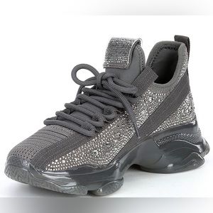 STEVE MADDEN Charcoal Rhinestone MAXIMA-R Sneakers NIB 7.5M